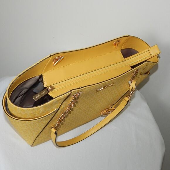 MICHAEL KORS Jet Set Travel Daisy Yellow Monogram LG Chain Shoulder Tote Bag NWT - Picture 8 of 13